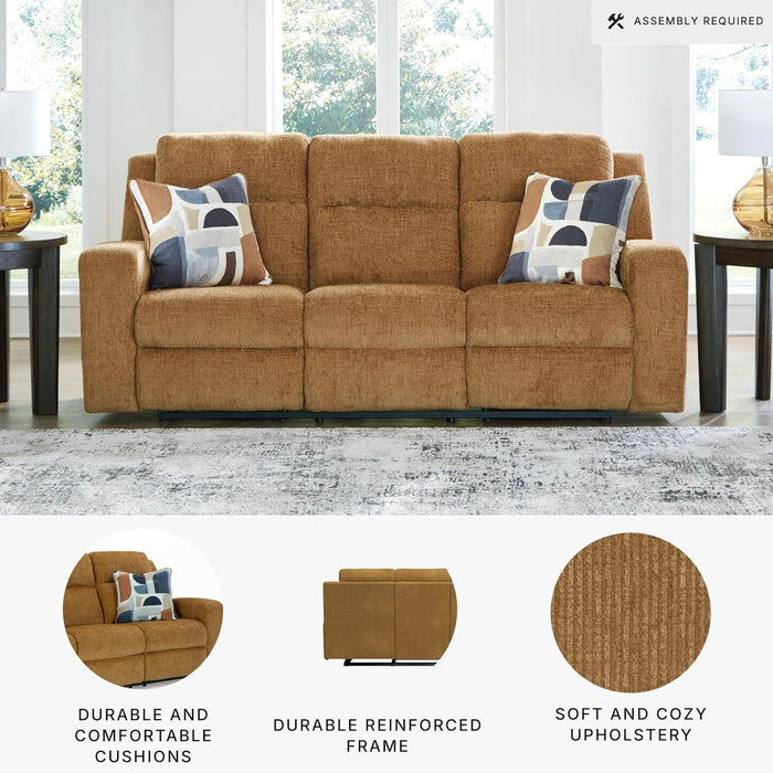 Kanlow Contemporary Manual Reclining Sofa with 2 Accent Pillows, Light Brown