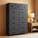 Tall Dresser for Bedroom with 13 Drawers, Storage Dresser Organizer Unit, Fabric Dresser for Bedroom, Closet, Chest of Drawers with Fabric Bins, Steel Frame, Wood Top, Dark Grey