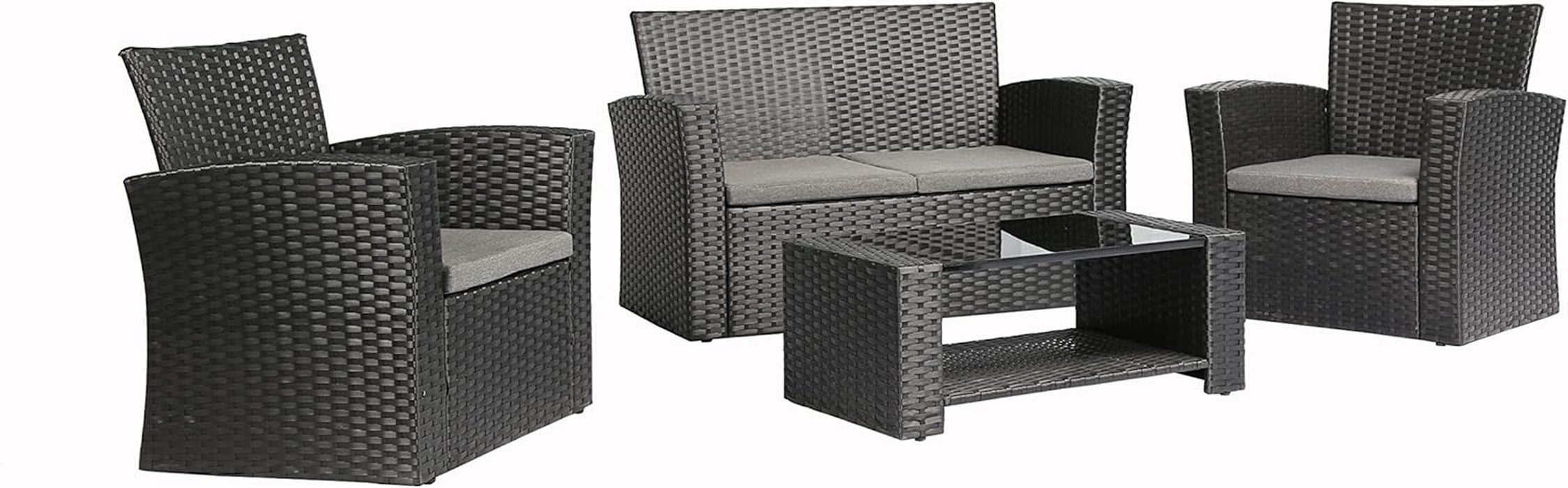 4 Pieces Outdoor Furniture Complete Patio Cushion Wicker P.E Rattan Garden Set, Full, Black