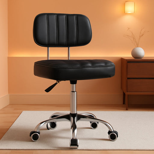 Black Square Swivel Stool with Wheel for Work SPA Shop Massage Height-Adjustable and Cost-Effective Rolling Stool Chair with Back