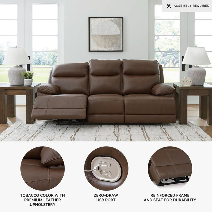 Vonryan Modern Leather Match Power Reclining Sofa with USB Ports, Dark Brown