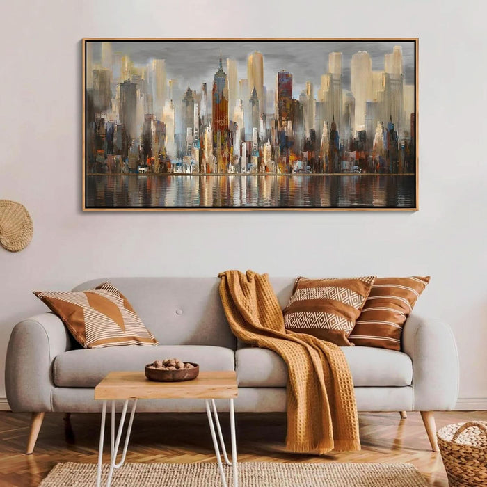 Abstract Modern Canvas Wall Art for Living Room Cityscape New York Wall Decor City Theme Paintings Brown Framed Pictures Office Artwork Wall Decor Bedroom above Bed