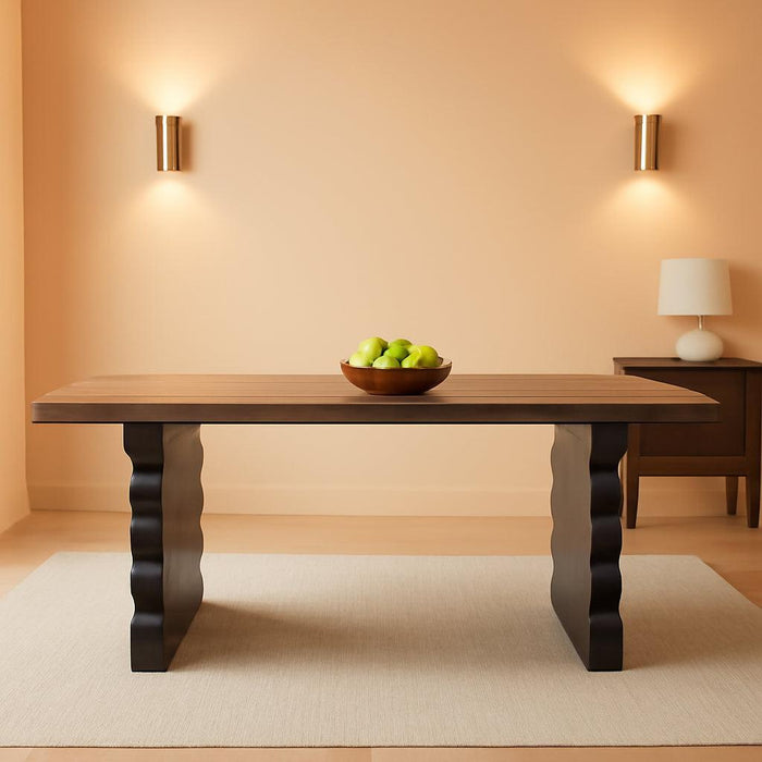 63-Inch Wooden Dining Table for 4-6 People, Modern Large Rectangular Kitchen Table with Thick Black Wave-Shaped Legs for Dining Room, Restaurant