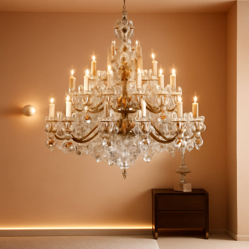 50 Inch Extra Large Maria Theresa Crystal Chandelier, Vintage Brass Candelabra Chandelier Pendant Light Fixture for High Ceiling Living Room, Foyer, Entryway, Staircase, Lobby,Banquet Hall