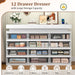 12 Drawer Dresser for Bedroom, 70" Wide 44" Tall Dresser with LED Light & Charging Station, Modern Chest of Drawers for Closet, Living Room, Entryway, Hallway (White, 12 Drawers)