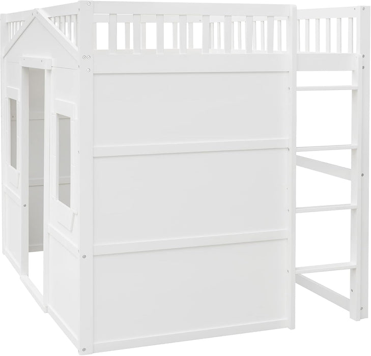 Full Loft Bed With White PlayhouseStructure Durable