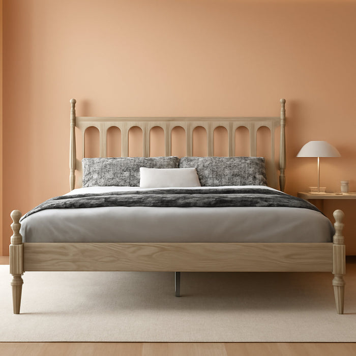 Queen Size Bed Frame, Solid Wood Platform Bed with Headboard & Footboard, Central Metal Legs, 12 Sturdy Slatted Base, Anti-Noise & Slip-Free, No Box Spring Needed, Weathered Gray Oak Finish WCQ-34