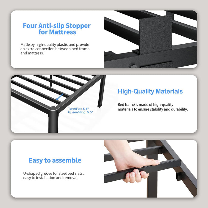14 Inch King Bed Frame with Rounded Corner & 4 Mattress Baffles