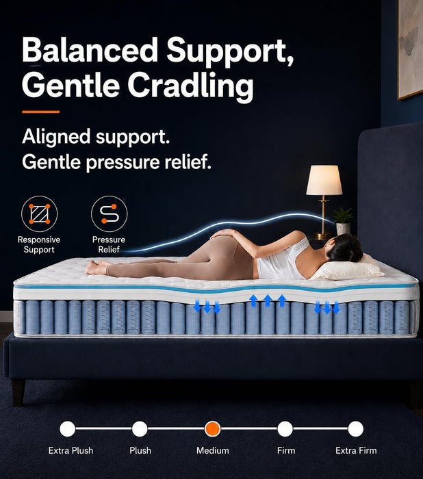 Full XL Mattress, 14 Inch Hybrid Full Mattress in a Box with Cooling Gel Memory Foam & Pocket Springs, Medium Firm for Pressure Relief, Motion Isolation, Back Neck Pain Relief, 54X80 Mattress