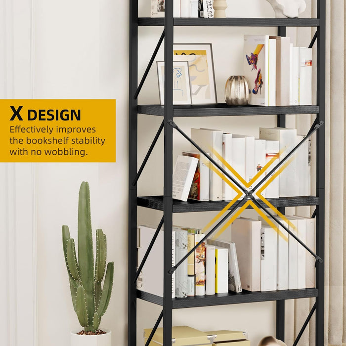 5 Tier Bookshelf 2 Pack, Black Bookcase Storage Organizer, Modern Book Shelf Storage Rack Shelves for Bedroom, Living Room, Home Office, Black