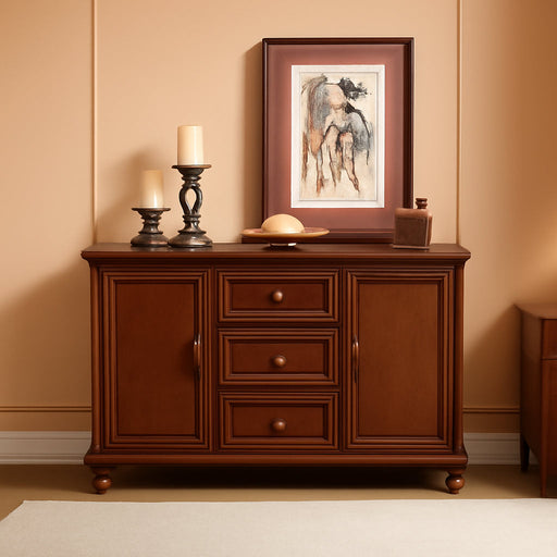47" Wood Sideboard Buffet Cabinet with Storage,Traditional Media Console with 2 Doors & 3 Drawers,Adjustable Shelves Credenza with Solid Wood Legs for Kitchen,Living Room,Walnut