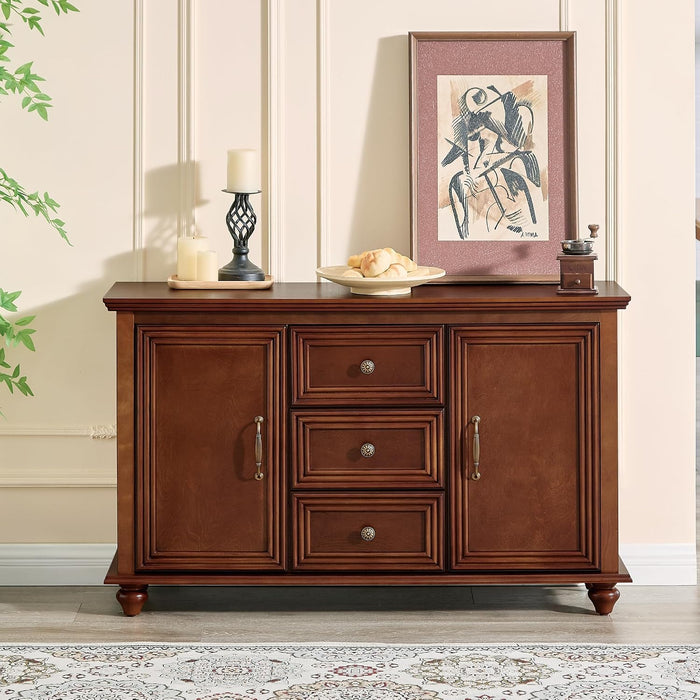 47" Wood Sideboard Buffet Cabinet with Storage,Traditional Media Console with 2 Doors & 3 Drawers,Adjustable Shelves Credenza with Solid Wood Legs for Kitchen,Living Room,Walnut