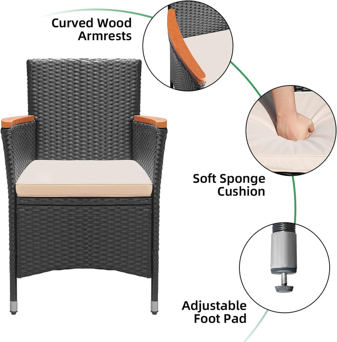 7 Piece Patio Dining Set Outdoor Acacia Wood Table and Chairs with Soft Cushions Wicker Patio Furniture for Deck, Backyard, Garden