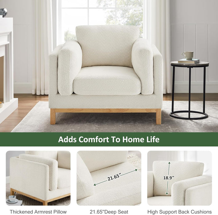 41.34" Oversized Accent Chair, Upholstered Armchair with Solid Wood Legs Living Room Chairs with Wide Armrest Pads, Reading Chair for Bedrooms, Apartments, Living Rooms, Offices（Beige）