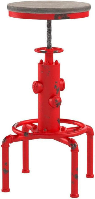 Aged Antique Vintage Industrial Barstool Solid Wood Water Pipe Fire Hydrant Design Cafe Coffee Industrial Bar Stool Set of 2 Antique Red