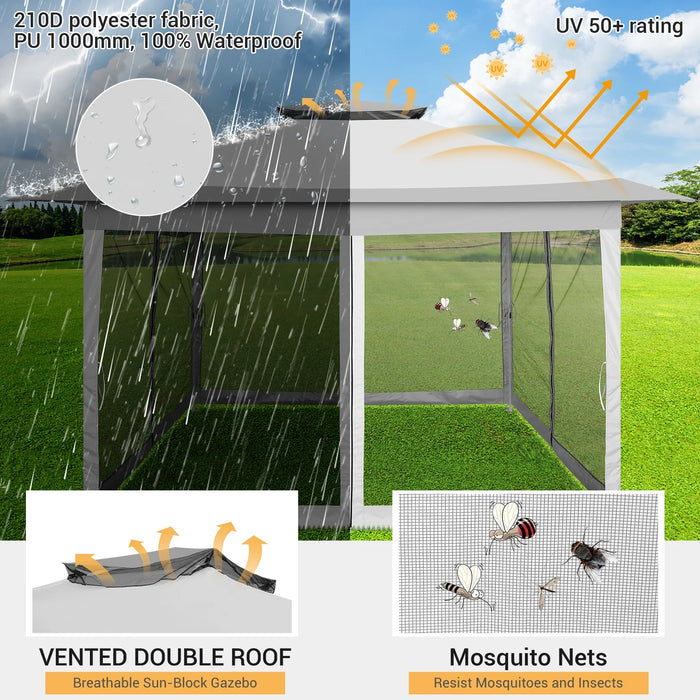 12X12Ft Outdoor Pop up Gazebo with Mosquito Netting, Instant Patio Canopy Tent for Shade and Rain, 2 Tiered Vente Gazebo Canopy for Garden Backyard with Carry Bag&4 Sandbags