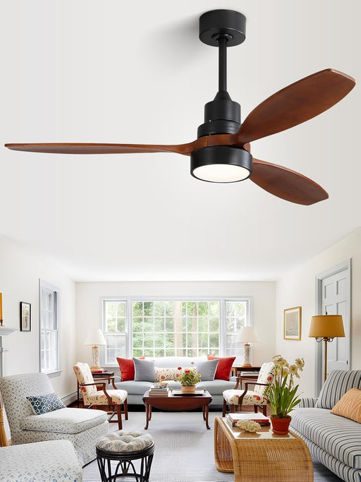 Ceiling Fan with Lights, 52 Inch Low Profile Flush Mount Mordern Wood Ceiling Fan with Remote for Indoor Farmhouse Bedroom Living Room Outdoor Patio Porch, Reversible DC Motor, Noiseless