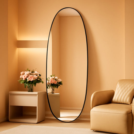 Full Length Mirror - 67"X24" Irregular Diamond Shaped Floor Mirror Aluminum Frame Floor Mirror Full Length for Bedroom Living Room Cloakroom Decor Black