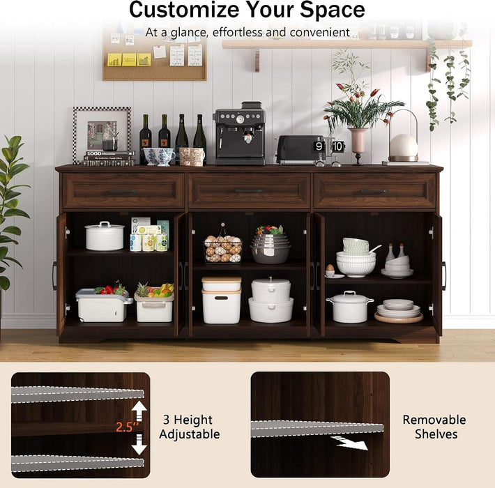 70" Buffet Cabinet with Storage, Large Modern Farmhouse Sideboard