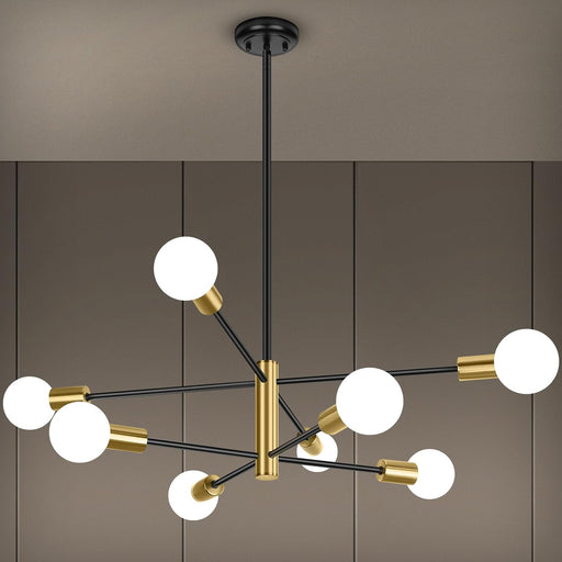 8-Light Modern Sputnik Chandelier, Mid Century Black & Gold Chandeliers Lighting, Farmhouse Ceiling Hanging Light Fixture for Dining Room Bedroom Room Kitchen Foyer, Height Adjustable