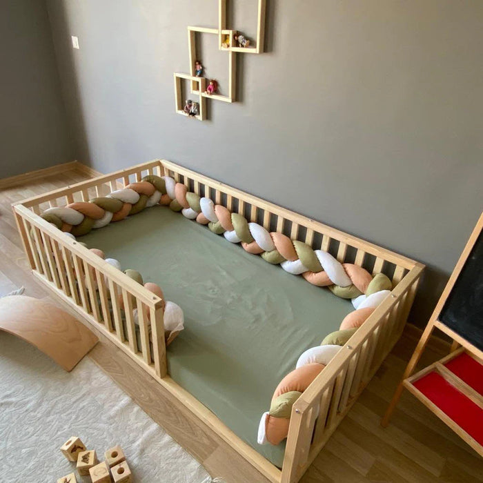 Savannah - Montessori, Toddler Floor Bed, Kids, Handmade, Children’S Furniture, Slats, Wooden, Rails, Entrance, Solid Wood, Natural