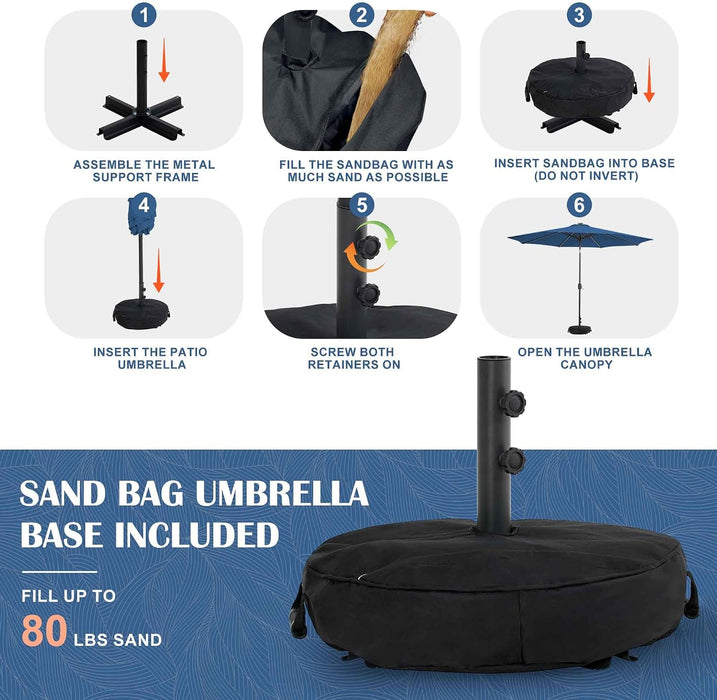 88 LED 10 FT Solar Patio Umbrella with Base, Navy