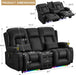 Loveseat Recliner Sofa with Massage and Heat, Power Reclining Loveseat Sofa RV Couch with Console, Home Theater Seating with LED Lights, Bluetooth Speakers, USB, Outlets, Faux Leather, Black