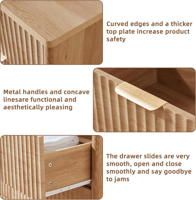 Fluted 6 Drawers Dresser for Bedroom, 42" Tall Modern Chest of Drawers with Metal Handle, Curved Profile Design,Natural Wood Drawer Organizer for Bedroom, Living Room, Hallway, Entryway