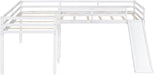 Wooden Twin Size Double Loft Bed with Slide and Ladder, L-Shaped Bed Frame with Full-Length Guardrail, Wood Bedframe for Kids Teens Adults Bedroom, 2 Twin Beds,White