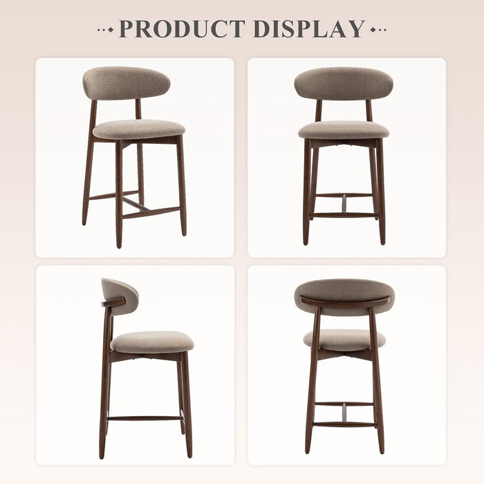 Bar Stools Set of 2, Counter Height Barstools with Back, Mid Century Modern Upholstered, with Wood Legs for Kitchen Island Dining Room, Camel