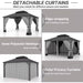 12 Ft. X 20 Ft. Gray Metal Hardtop Gazebo with Double Roof Pergola, Netting and Curtain Gray