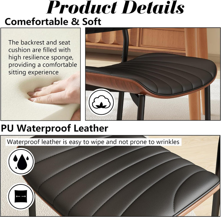 PU Leather Dining Chairs Set of 4 with Walnut Bentwood, Black