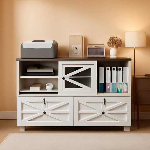 White FarmhouseStyle Locking File Cabinet Legal A4