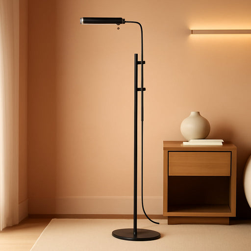 Cedric Adjustable Pharmacy Floor Lamp - Industrial Design for Reading, Crafting, Work - 10W LED, Height 45-61 Inches - Ideal for Living Room, Bedside, Office - Black