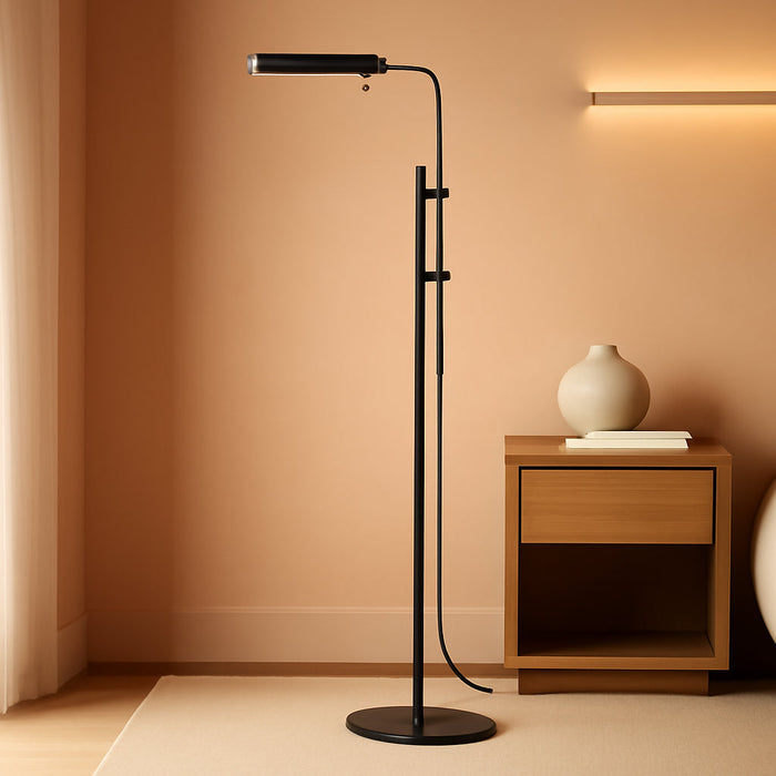 Cedric Adjustable Pharmacy Floor Lamp - Industrial Design for Reading, Crafting, Work - 10W LED, Height 45-61 Inches - Ideal for Living Room, Bedside, Office - Black