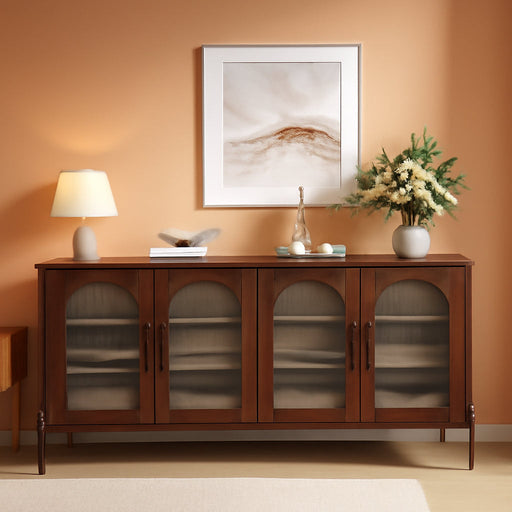 Sideboard Buffet Cabinet with Storage, 55" Modern Sideboard Cabinet with 4 Fluted Arcylic Doors & Adjustable Shelves, Wood Buffet Console Table for Living Room, Kitchen, Dark Walnut