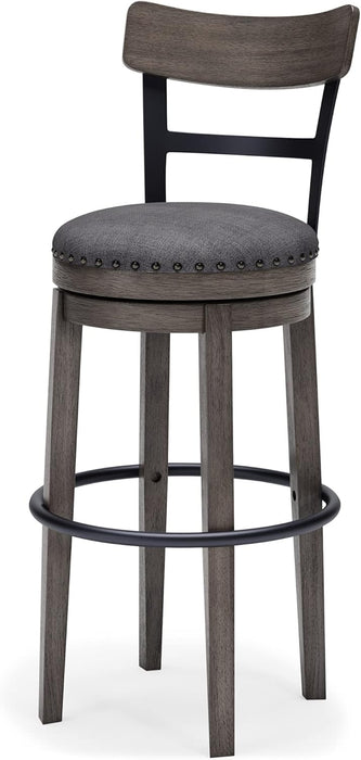 Caitbrook 30" Farmhouse Bar Height Upholstered Swivel Barstool, Gray