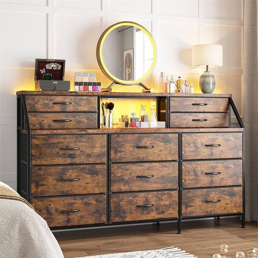 Rustic Brown Dresser with 13 Drawers