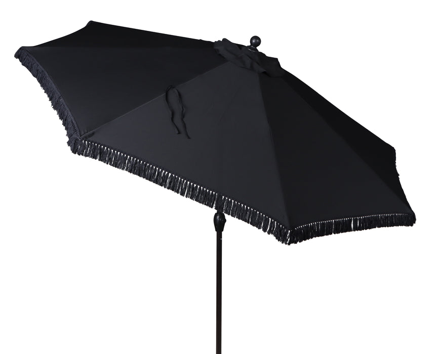 Outdoor 9' Black Ventura Fringe round Crank Premium Patio Umbrella