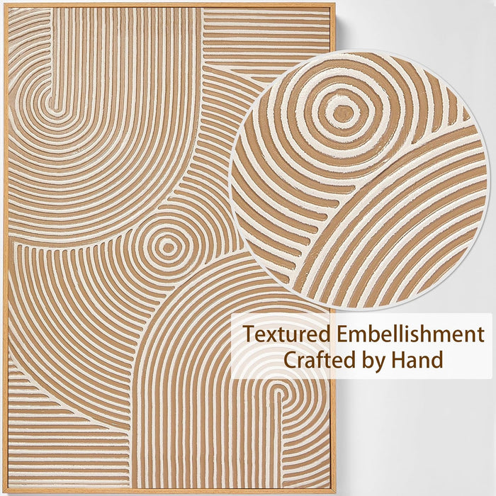 Neutral Minimalist Textured 3D Wall Art Abstract Hand-Painted Framed Wall Decor Geometric Artwork Canvas Paintings- Living Room Bedroom Office - Modern Boho Neutral Line 16"X24" 3 Piece