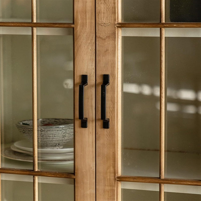 Bookcase Bookcase Solid Wood Floor-Standing Wabi-Sabi Style Bookshelf Glass Display Cabinet with Door Wall Storage Cabinet Bookshelf