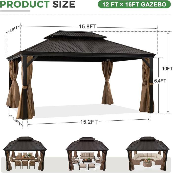 12x16 Hardtop Gazebo With Drainage System Weatherproof
