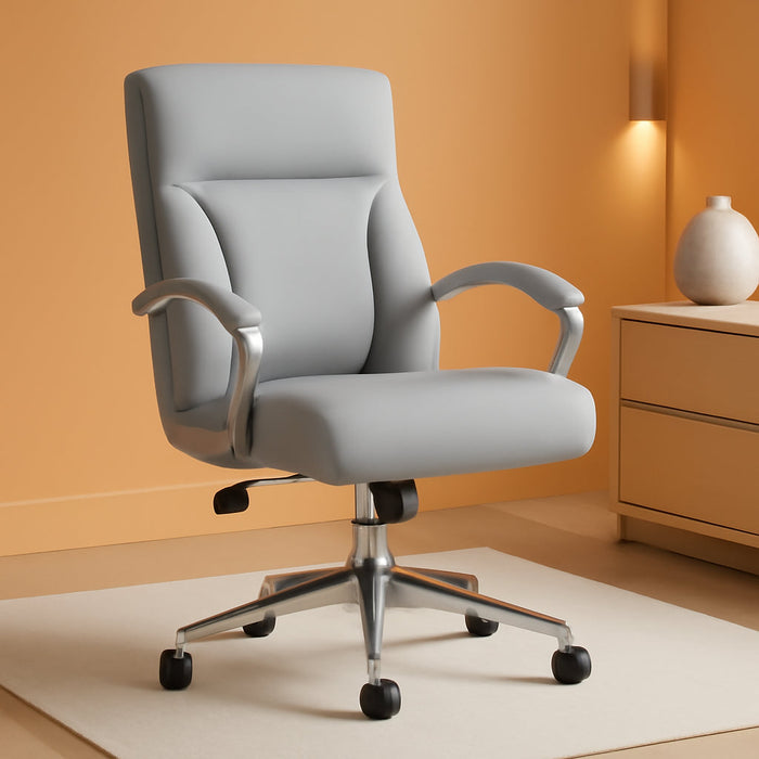 Executive Desk Chair, 275Lb Capacity, Oversized Cushion, Grey Bonded Leather, 29.13"D X 25.2"W X 43.11"H