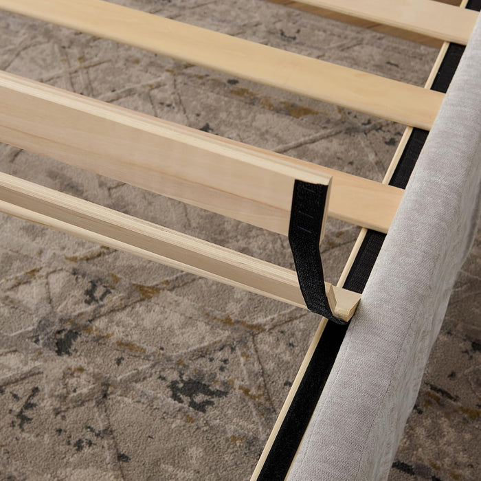 Queen Size Bed Frame with Built-In LED Lights and Nightstands, Chenille Upholstered Queen Platform Bed with Oversize Headboard,Pleated Design Grounded Bed,No Box Spring Needed,Beige