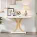 Modern Gold Console Table, 40 Inch Narrow Entryway Foyer Table with Geometric Base, Rustic Hallway Accent Table for Living Room, Entrance, White and Gold