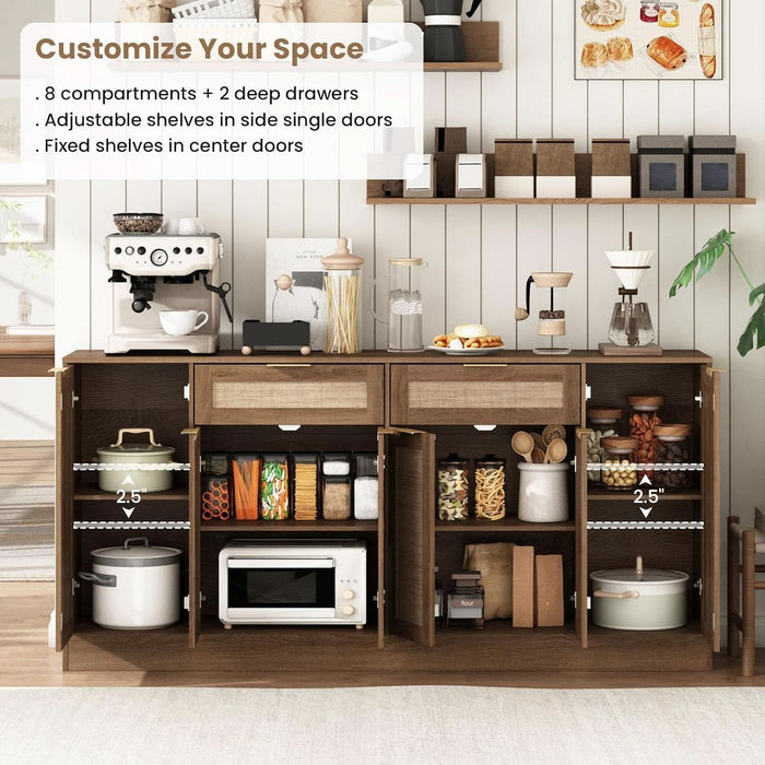 70.1"W Rattan Sideboard Buffet Cabinet, Large Storage Cabinets