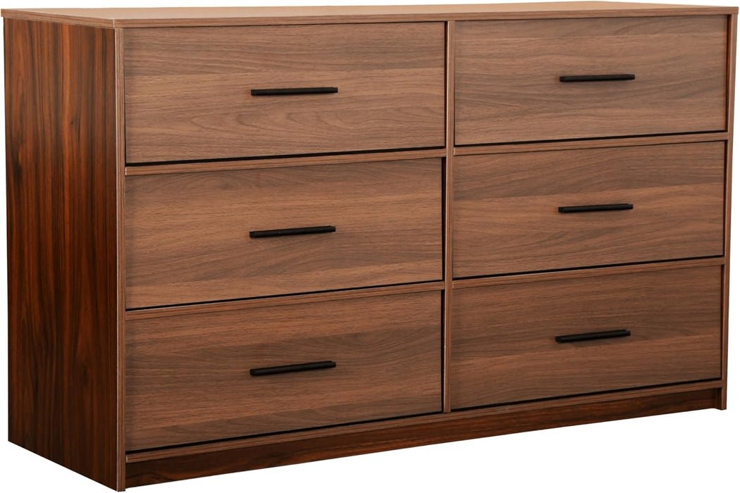 6-Drawer Dresser W/Fabric Drawers, Modern,Storage Chest,Walnut