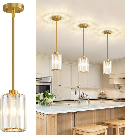 Brushed Gold Crystal Pendant Lights Kitchen Island
