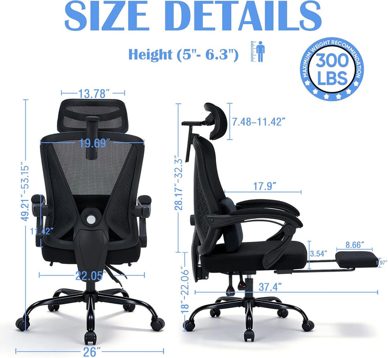 Ergonomic Office Chair with Footrest, 90-160° Recline Computer Desk Chair