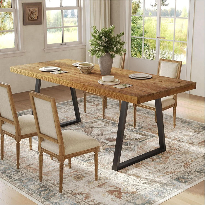 Industrial Dining Table for 4-6 People, 63 Inches Solid Wood Rectangular Kitchen Table with Heavy-Duty Metal Legs for Home, Dining Room, Small Space, Rustic Brown